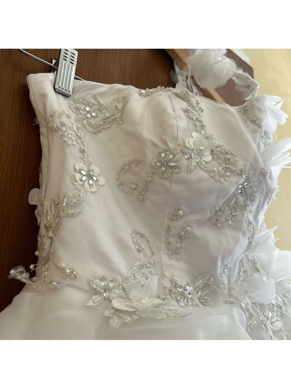 Wedding Gown Size 6 Tiered Tulle One Shoulder 3D Flowers Sequins - Picture 8 of 12